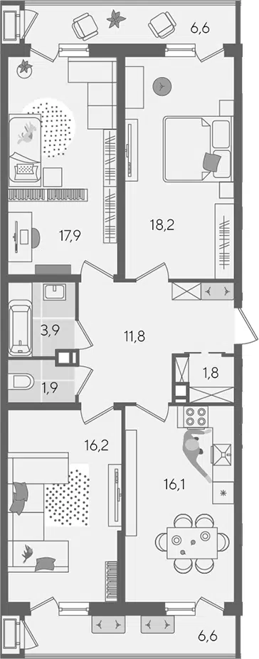 Планировка 4Е-к.кв