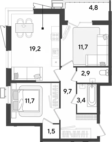 Планировка 3Е-к.кв