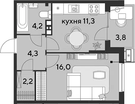 Планировка 1-к.кв