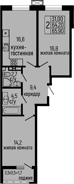 Планировка 2-к.кв