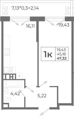 Планировка: 2Е-к.кв