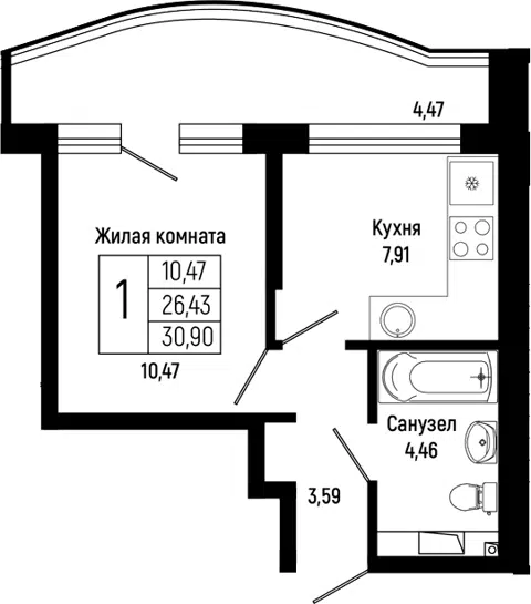 Планировка 1-к.кв