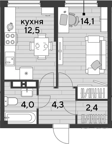 Планировка 1-к.кв