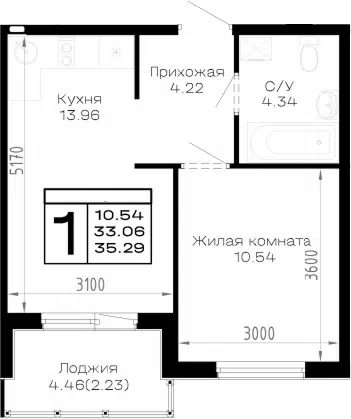 Планировка 1-к.кв