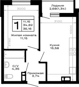Планировка 1-к.кв