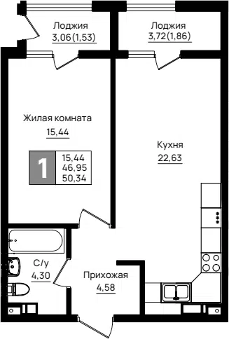 Планировка 1-к.кв