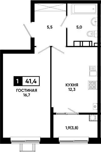 Планировка 1-к.кв
