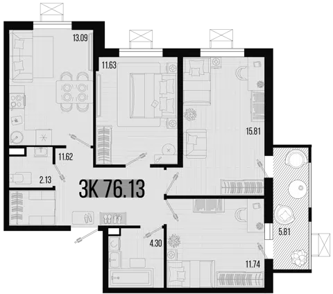Планировка 3-к.кв