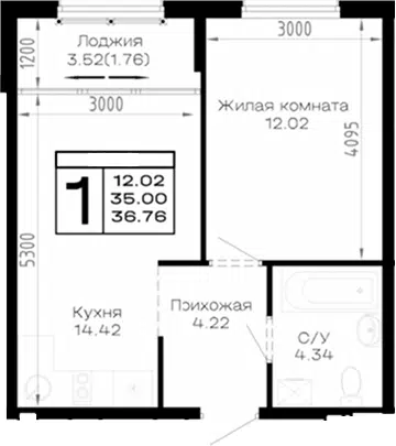 Планировка 1-к.кв