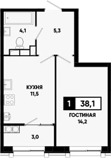 Планировка 1-к.кв