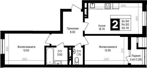 Планировка 2-к.кв
