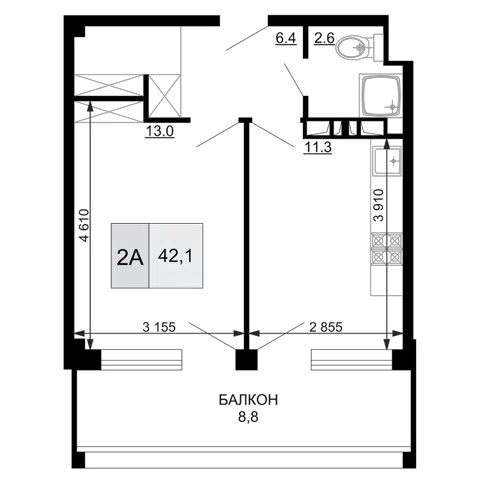 Планировка: 2Е-к.кв