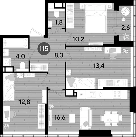 Планировка 3-к.кв