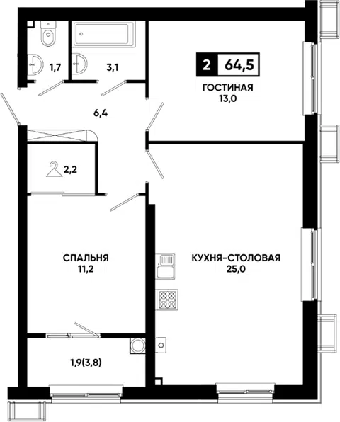 Планировка 2-к.кв