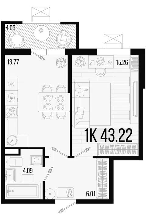 Планировка 1-к.кв
