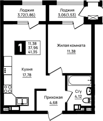 Планировка 1-к.кв
