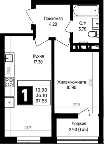 Планировка 1-к.кв