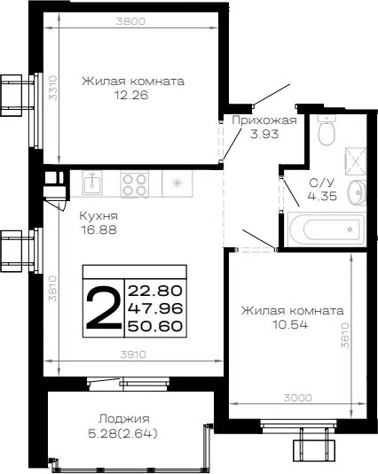 Планировка 2-к.кв