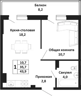 Планировка 2Е-к.кв