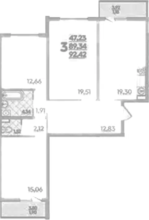 Планировка 3-к.кв