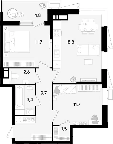 Планировка 3Е-к.кв