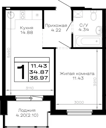 Планировка 1-к.кв