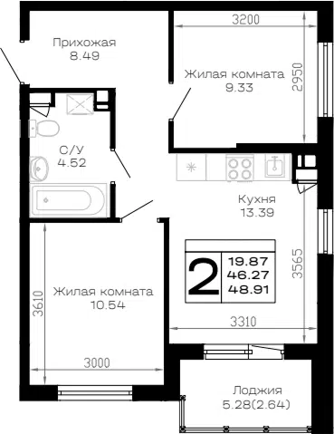 Планировка 2-к.кв