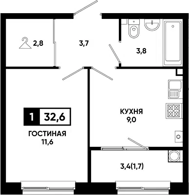Планировка 1-к.кв