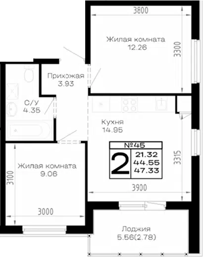 Планировка 2-к.кв