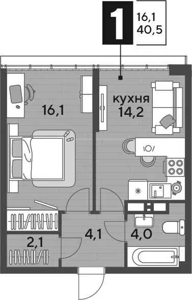 Планировка 1-к.кв