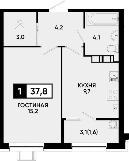 Планировка 1-к.кв