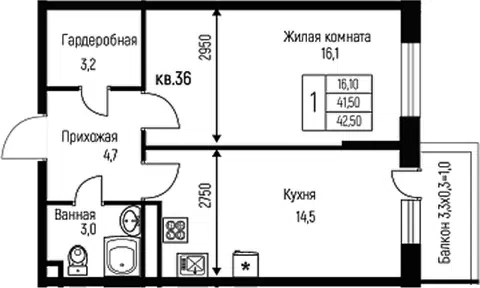 Планировка 1-к.кв