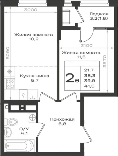 Планировка 2Е-к.кв