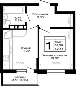 Планировка 1-к.кв
