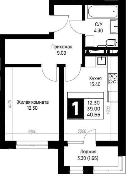 Планировка 1-к.кв