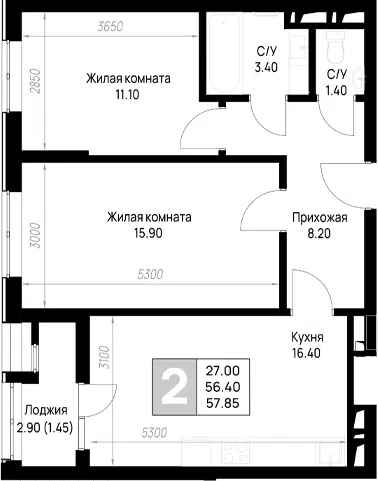 Планировка 2-к.кв