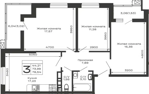 Планировка 3-к.кв