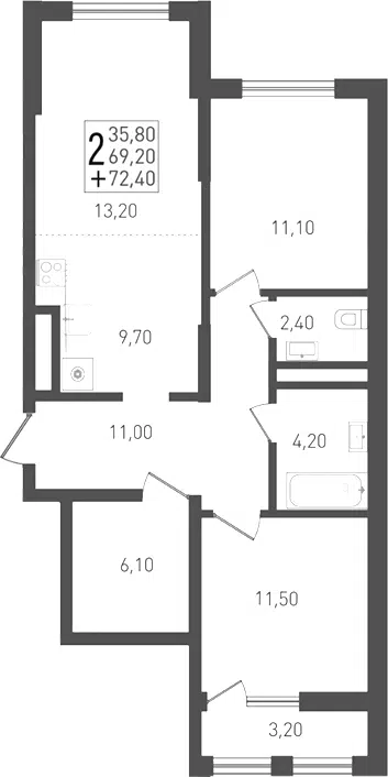 Планировка 3Е-к.кв