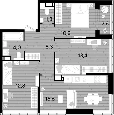 Планировка 3-к.кв
