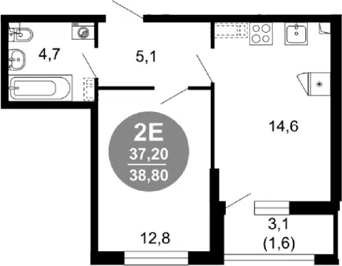 Планировка 1-к.кв
