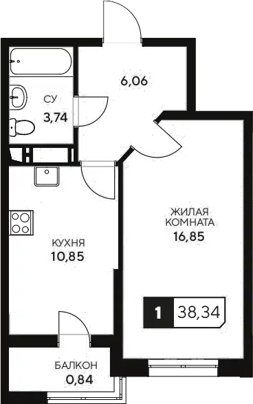 Планировка 1-к.кв