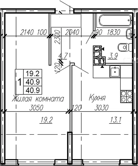 Планировка 1-к.кв