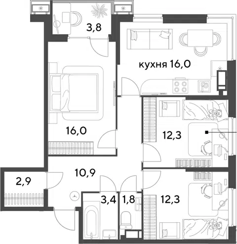 Планировка 4Е-к.кв