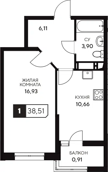 Планировка 1-к.кв