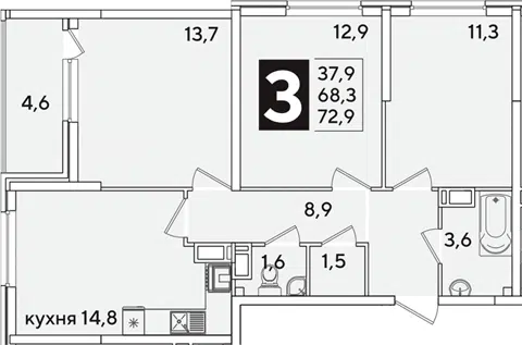 Планировка 3-к.кв
