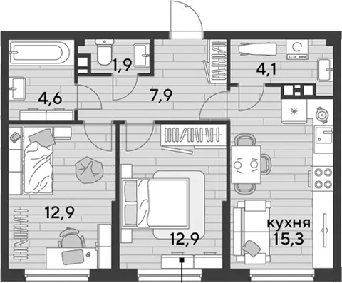 Планировка 2-к.кв