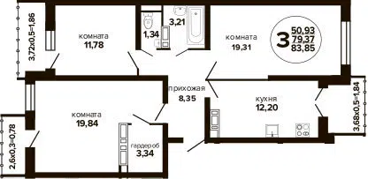 Планировка 3-к.кв