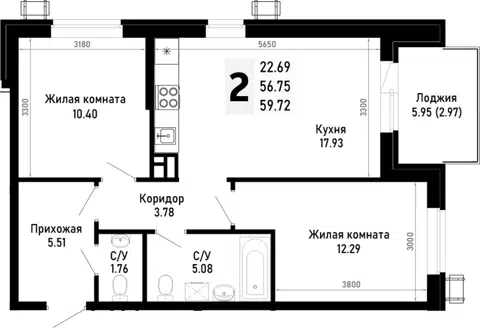 Планировка 2-к.кв