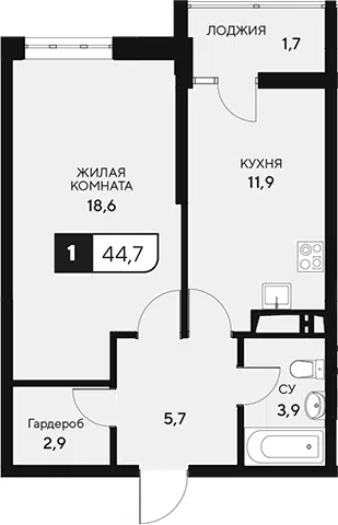 Планировка 1-к.кв