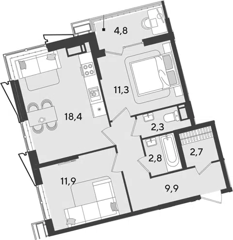 Планировка 3Е-к.кв